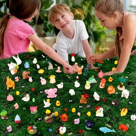 Sumalon 100 Pcs Mini Resin Animals, Tiny Resin Figures, Micro Animals Model Set, Miniature Figurines Decoration for DIY Potted Landscape, Marine Aquarium, Doll House Ornament