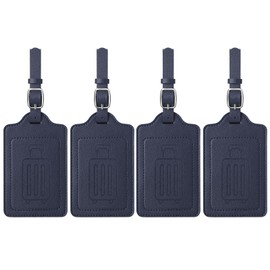 Teskyer Pack of 4 Suitcase Tags, Suitcase Tags with Address Label, Luggage Tag, Air Travel, PU Leather, Toughened Quick Identification, Privacy Protection, Luggage Tag, Blue