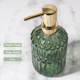 Osfvn Glass Soap Dispenser Green Bottle Gold Plastic Pump Refillable Kitchen Sink Countertop Hand Dish Dispensers