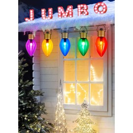 Jumbo C9 Christmas Pathway Lights Outdoor - 2 Pack Total 17 Feet 10 LED C9 Walkway Light, Multicolor Bulb Holiday Pathway Light with Marker Stakes, Christmas Lights Outdoor Decorations for Lawn Yard