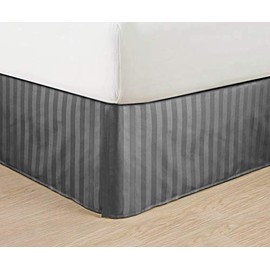 Elegant Comfort Wrinkle Free - Egyptian Quality Stripe Bed Skirt - Pleated Tailored 14" Drop - All Sizes and Colors, King, Gray
