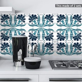 Self-Adhesive Wall Tile Decals, Peel and Stick Tile Stickers, Waterproof Backsplash Stickers for Kitchen Bathroom Decor, 8x8inch 10Pcs, 053