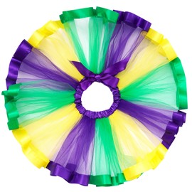 Girls Mardi Gras Tutu Skirt, Yellow Green Purple Layered Tulle Tutu Skirt Princess Ballet Tutu Skirt Dress Up