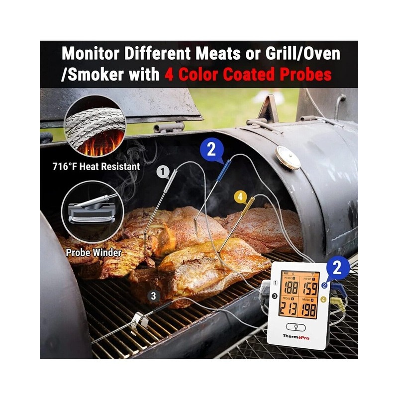 ThermoPro TP25 650ft Wireless BBQ Or Smoker Bluetooth Meat Thermometer