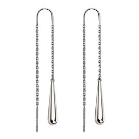 Meixao 925 Sterling Silver High Polished Needle Drop Threader Pull Through Earrings for Women (White)
