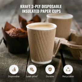 We Can Source It Ltd – 500 Sets of 8oz Insulated Ripple Paper Coffee Cups with Lids, Disposable Hot Beverage Cup for Coffee, Tea, Lattes - Leak-Proof Disposable Coffee Cups for Home, Office and Café