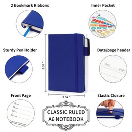 feela 15 Pack Pocket Small Notebooks Bulk, Mini Cute Notepads Hardcover College Ruled Lined Journals with Pen Holder for School Business Memos, with 15 Black Pens, 3.5”x 5.5”, A6, Navy
