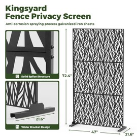 Kingsyard Metal Privacy Screen, 72" H×47" W Outdoor Privacy Screen Freestanding, Decorative Balcony Privacy Screen and Panels for Patio Lawn Deck, 21.6" Wider Stand Outdoor Privacy Panels, Beech Leaf
