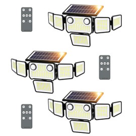 SZPOWER 3000LM Solar Lights Outdoor Waterproof, 6 Heads Solar Flood Lights Outdoor with 2 Motion Sensor, 310 LED Motion Light with Remote Control for Yard Outside House Patio 3 Pack