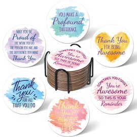 Skylety 48 Pcs Thank You Appreciation Coasters Set with Cork Bottom Watercolor Water Absorbent Farmhouse Coasters Thanksgiving Christmas Cupholder Mat Gifts for Teacher Coworker Housewarming