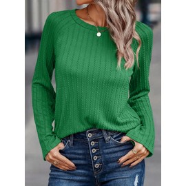 Dokotoo Trendy Tops for Women 2024 Fall Fashion Dressy Casual Crewneck Long Sleeve Bright Green