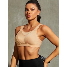 Wingslove - brasier deportivo sin aros de alto impacto para mujer, de cobertura completa, sin cordones, control de rebote, Crema Nude, 40B