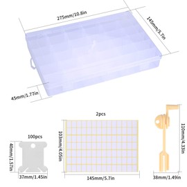 Embroidery Organizer Box Set, Plastic Embroidery Thread Storage Box, 106 Pcs Cross Stitch Organiser Box Set with Floss Bobbin Winder and Blank Stickers for DIY Craft Sewing, Cross Stitch Accessories