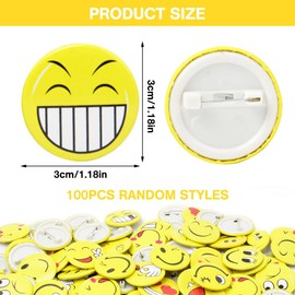 Pilikoll 30 mm Mini Smile Face Button Pins Yellow Smiley Face Badge Smiley Badge Smiley Brooch Pin for Clothes Hats Backpacks Decorations (Random), Metal
