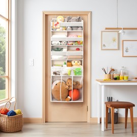 EZVERY Extra Large Over The Door Organizer with Clear Pockets - 8 Compartments & XL Bottom Storage, Heavy-Duty Hanging Organizer for Bathroom, Bedroom, Closet (57 Inch Height). (Beige)