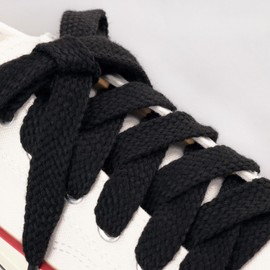 Olukssck 2 Pairs 12 mm Wide Flat Shoelaces Made of 100% Cotton, Premium Thick Shoe Laces for Sports Shoes, Trainers, Trainers and Casual Shoes, Black, 120 cm