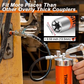 THINKWORK Grease Gun Coupler, 0.53" Grease Gun Tips, Strong Lock on Greases Gun Couplers, 12000 PSI Quick Release Grease Coupler, Compatible with All Grease Guns 1/8" NPT Grease Gun Fitting