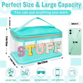 izuzta Chenille Letter Clear Makeup Bags Preppy Patch Makeup Bag with Handle, STUFF-Green