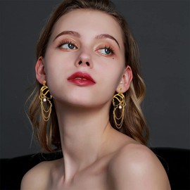 TIANHONGYAN Unique Abstract Face Art Long Drop Dangle Earrings Dainty Hollow Gold Vintage Face Geometric Dangle Earrings Statement Jewelry for Women (gold)