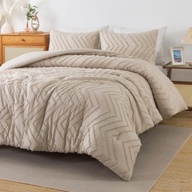 Andency Khaki Twin/Twin XL Comforter Set, Twin Bed Comforter for College Dorm Girls Boys Kids Boho Tan Soft Warm Cute Comforter, 2 Pieces Taupe Aesthetic Chevron Bohemian Bedding Set
