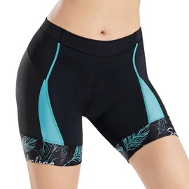 Santic Pantalones cortos de ciclismo para mujer, acolchados y transpirables, Negro, azul, XXL