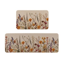 Moutina Fall Floral Kitchen Rugs Set of 2, Seasonal Autumn Thanksgiving Holiday Home Decor Low-Profile Kitchen Mats for Floor - 17x29 and 17x47 Inch