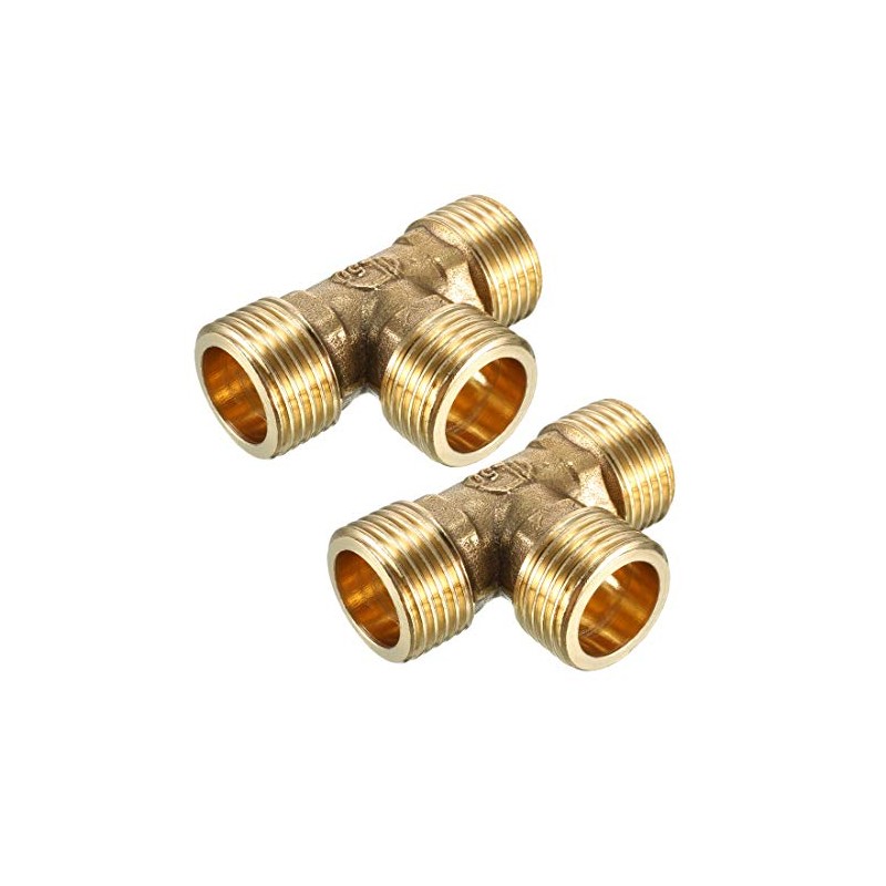 sourcing map Brass Tee Pipe Fitting 1/2 PT Male Thread