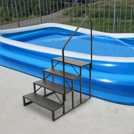 DYNAMI RV Stairs 4 Step Ladder, Steel Black Porch Steps with Handrails,Above Ground Portable Step Stool Stairs Steps, for Home RV Camper,Travel Trailer,Swimming Pools (4 Step,Single Sided Handrail)