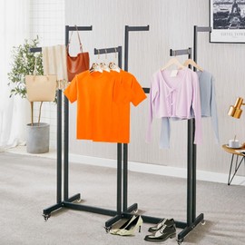 6 Arm Clothing Rack with Wheels, Clothing Display Racks for Retail, Adjustable Height Arms From 45.6" To 63", Floor Standing Metal Garment Rack, Rolling Rack for Clothes, Black