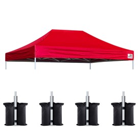 Eurmax USA Pop Up Canopy Top Gazebo Tent Cover Replacement Top Only,Bonus 4PC Pack Weight Bag (10x15, Red)
