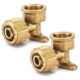 Beatific Pack of 2 1/2 Inch Brass Wall Disc, Screw Fitting Angle Transition 16 x 2 mm 90°, Composite Pipe System Screw Coupling Angle, 1/2 Inch Female Wall Angle, for Aluminium Composite Pipe and