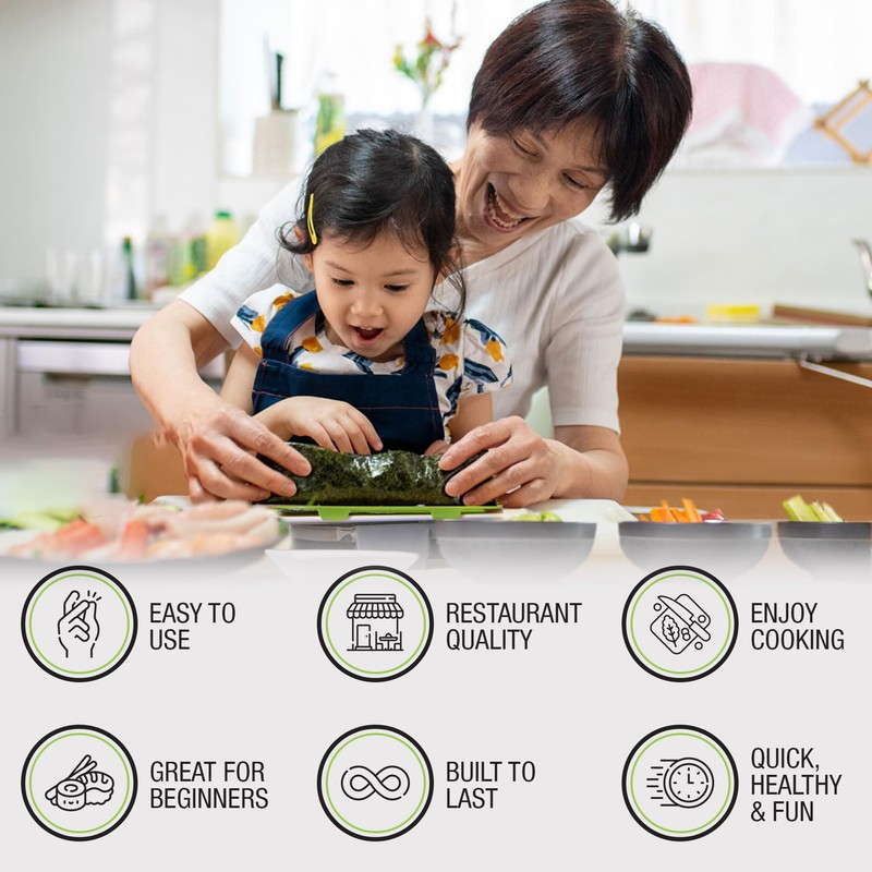 SushiQuik Sushi Making Kit with Rice Spreading Training Frame, Rice
