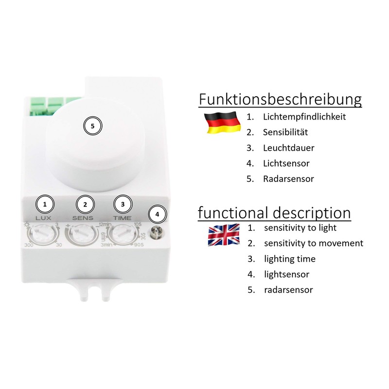 Huber Motion 55HF Radar Motion Sensor for Indoor Use, 360°,