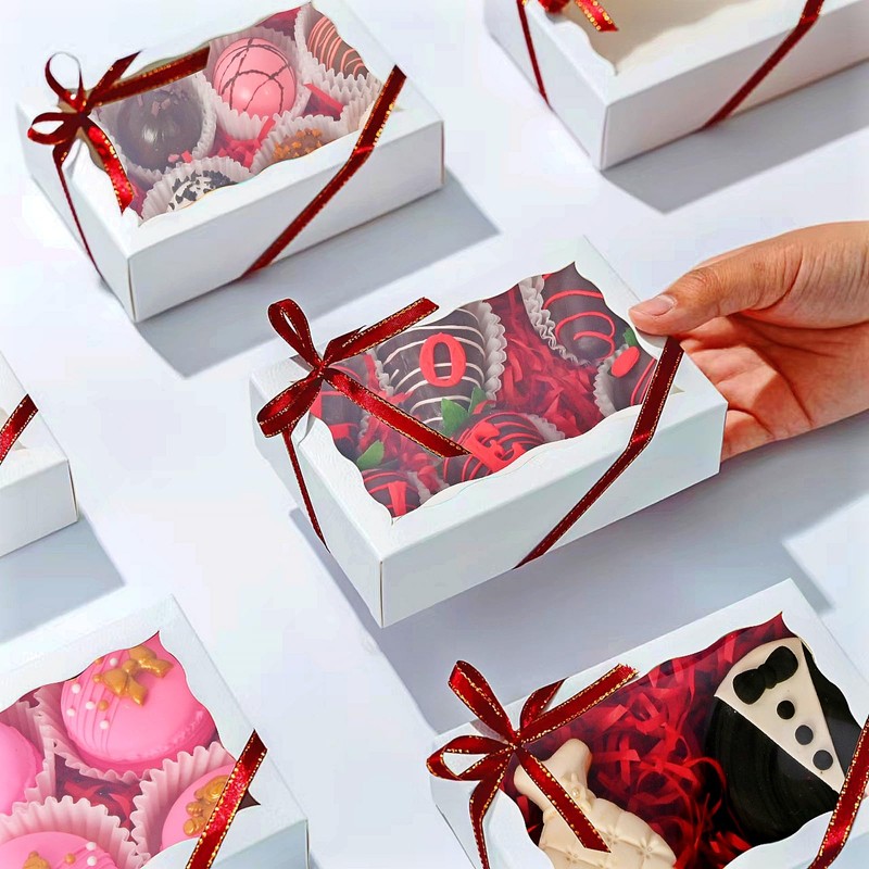 50PCS 7x4⅜x1½ Inch Cookie Boxes with Window Chocolate Truffle Boxes
