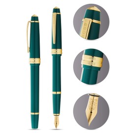 Cross Bailey Light AT0746-12MF Refillable Resin Fountain Pen with Polished Gold Tone Appointments, Medium Gold Plated Nib, includes Premium Gift Box and 2 Black Cartridges, 1 Pack, Green