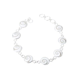 925 Sterling Silver Bracelet with Shiva Eye Shell – Bangle with Natural Santa Lucia Stone – Adjustable 16 to 19 cm – Minimalist Design – Handcrafted Mediterranean Jewelry for Women
