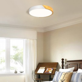 Qamra Ceiling Light, LED Ceiling Light, 30 cm, Living Room Lamp, White, Modern Wooden Lamp for Living Room, Bedroom, Kitchen, Hallway, 4000 K