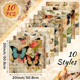 Hahafelt 10 Pcs Vintage Butterfly Quilting Fabric Bundles 20 x 20 Inch Retro Floral Greenery Fat Squares Quarter Green Flower Sewing Fabrics Precut Quilting Patchwork for DIY Sewing Craft Party Decor