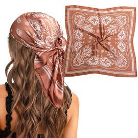 27.5" Silk Hair Scarf for Women Satin Bandana Square Head Scarf for Sleeping Women Head Wrap (Paisley (Tan))