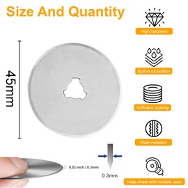 8 Pcs Rotary Cutter Blades 45mm, Replacement Rotary Cutter Circular, Sharp and Durable Rotary Cutter Pinking Blades for Fabrics, Ieather, Craftsmanship, Sewing