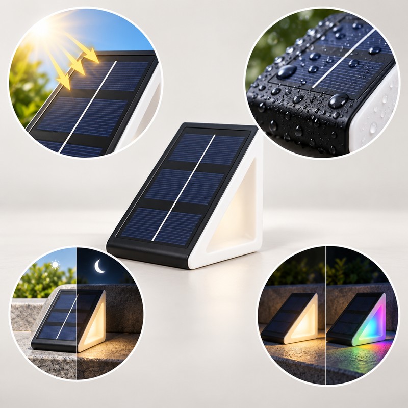 Outdoor Solar Step Lights – Warm White & RGB Triangle