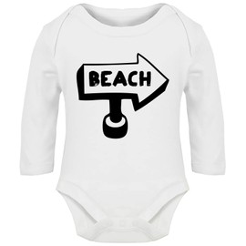 Hippowarehouse Beach Sign Baby Vest Bodysuit (Long Sleeve) Boys Girls White