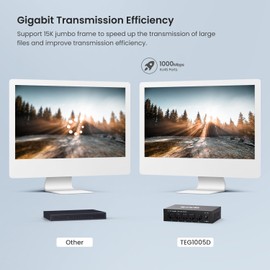 Tenda TEG1005D 5 Port Gigabit Switch, Unmanaged Ethernet Switch, Network Splitter with Traffic Optimization, Plug & Play, Fanless Metal Design Network Switch, Traffic Optimization(Grey)