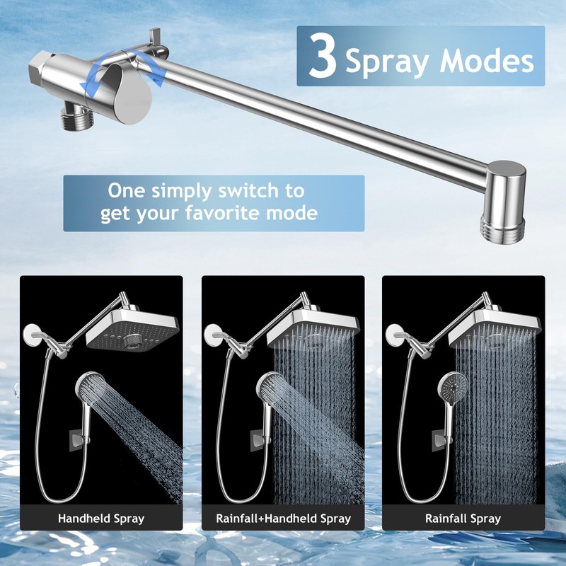 FEELSO High Pressure Rain Shower Head with handheld combo,11" Extension