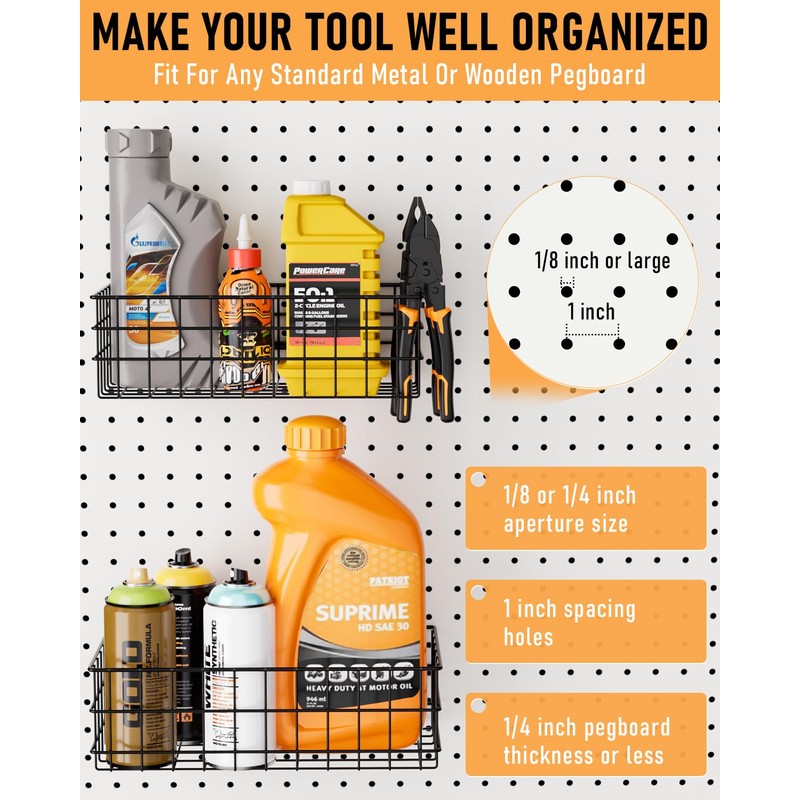INCLY 4 Pack Pegboard Baskets Bins Set, 4 Size Square