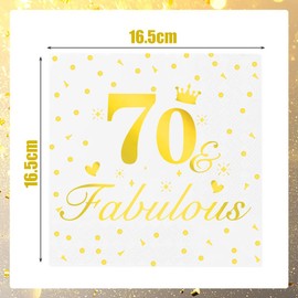 70th Birthday Napkins, 40 Pcs Gold Happy Birthday Napkins for 70th Birthday Table Decoration Anniversary Decoration, Disposable Party Serviettes Napkins for Women Men