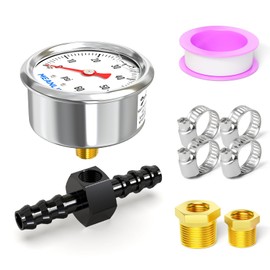 MEANLIN MEASURE 0-60Psi Stainless Steel Glycerin Filled Pressure Gauge 1/8" NPT 1.5" FACE DIAL, with 5/16" Barb Aluminum Fitting Adapter Liquid Filled Pressure Gauge (9Pieces Kit, Back Mount)