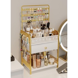 ZQUYAJ Makeup Organizers and Storage, Large Jewelry Holder Organizer, Make up Organizer for Vanity Cosmetics Skincare Organizers With Drawer, Cosmetic Display Cases for Countertop and Makeup Brush