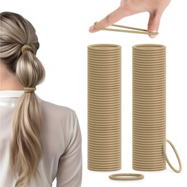 H&S Hair Scrunchies Set for Girls Women and Men Beige - Pack of 100 Braid Bobbles 4 mm Small - Thin Hair Bobbles - Soft and Elastic - No Metal - for All Hair Types