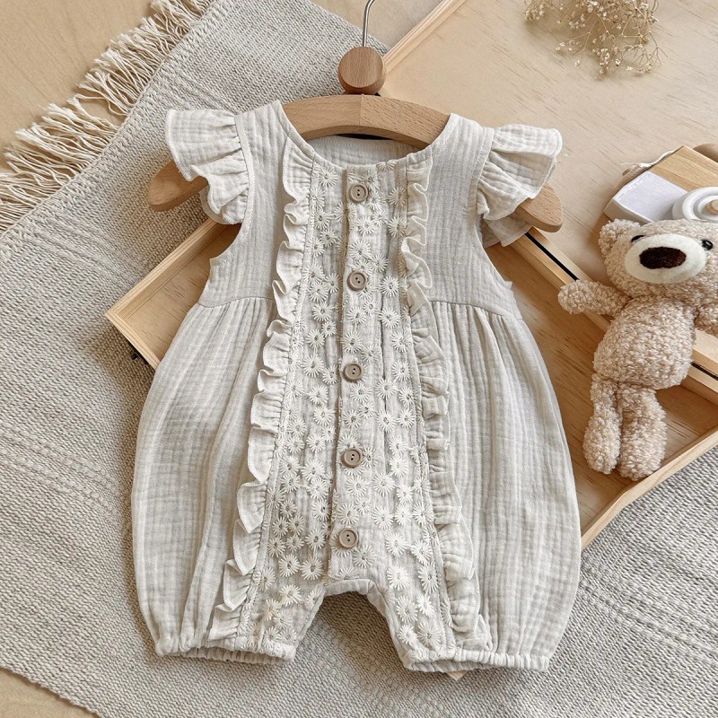 Verano Bebé Niña Encaje Hongo Borde Onesie